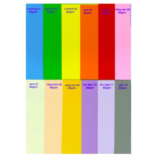Giấy màu 80gsm nhiều màu