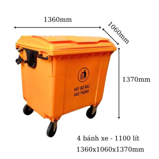 thùng rác 1100l màu cam