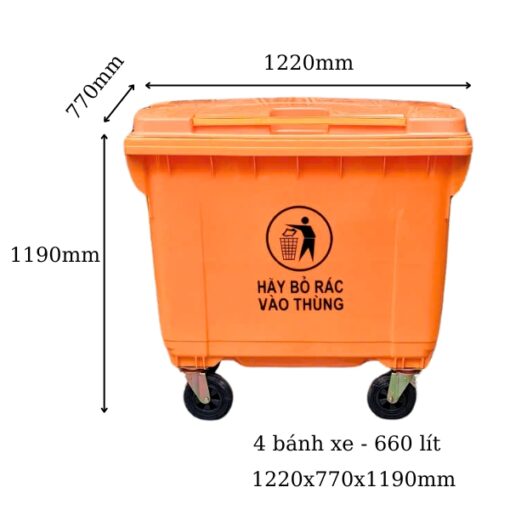 thùng rác 660l màu cam