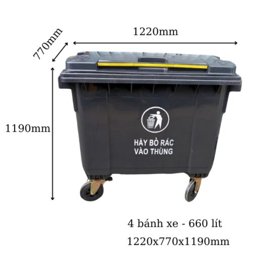 thùng rác 660l màu đen