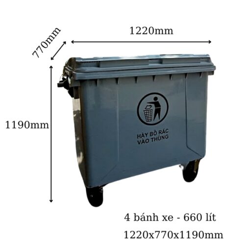 thùng rác 660l màu xám