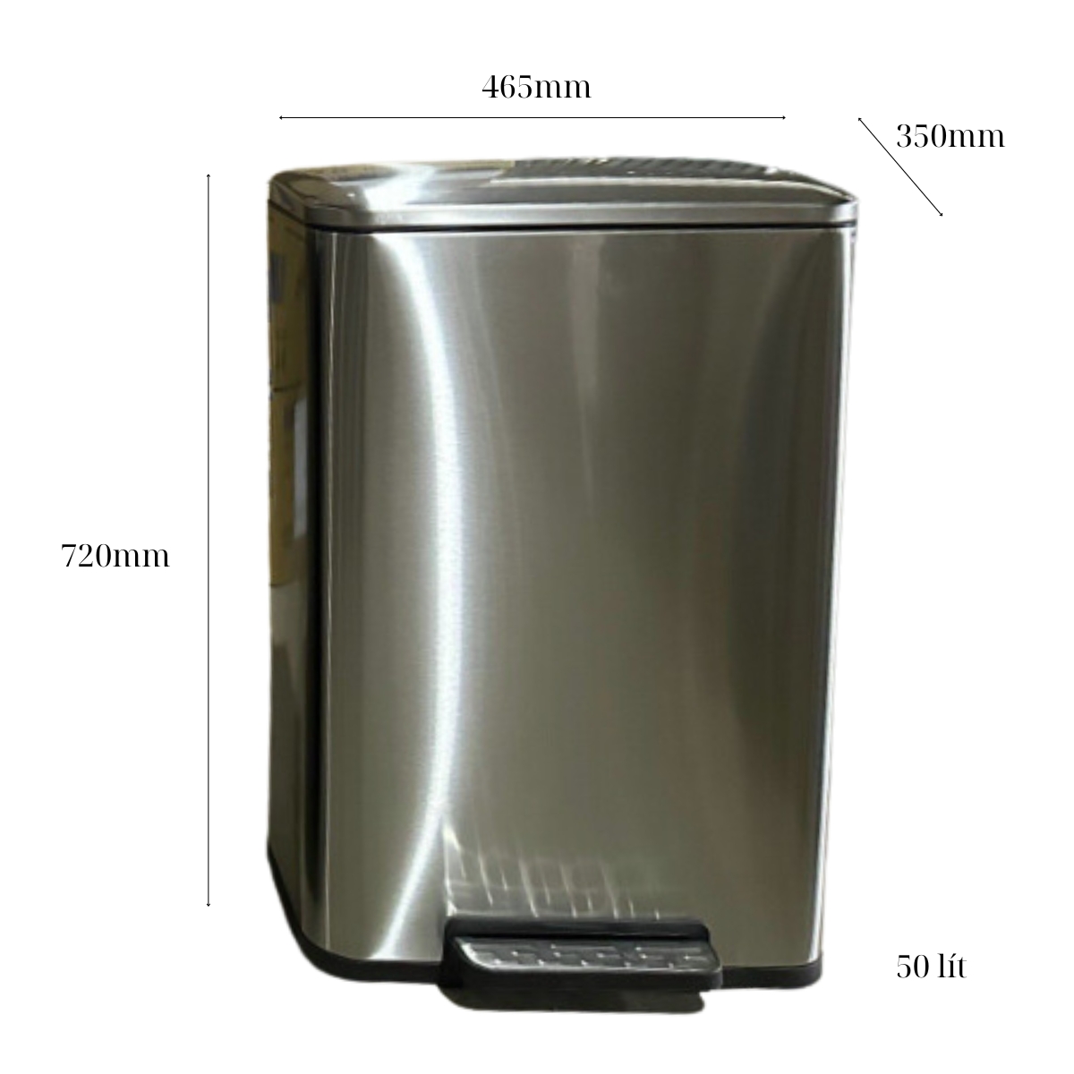 Thùng rác inox đạp chân vuông 50 lít