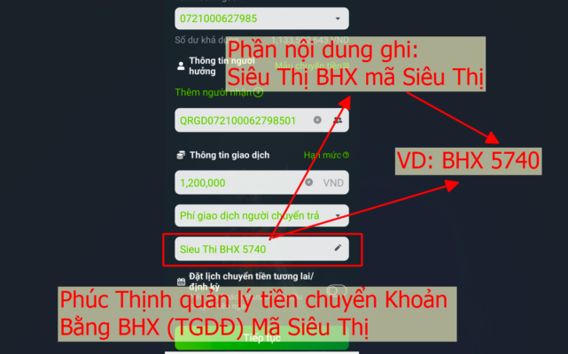 mã siêu thị chuyển khoản