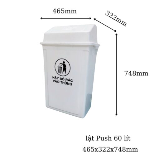 thùng rác 60l lật push màu trắng
