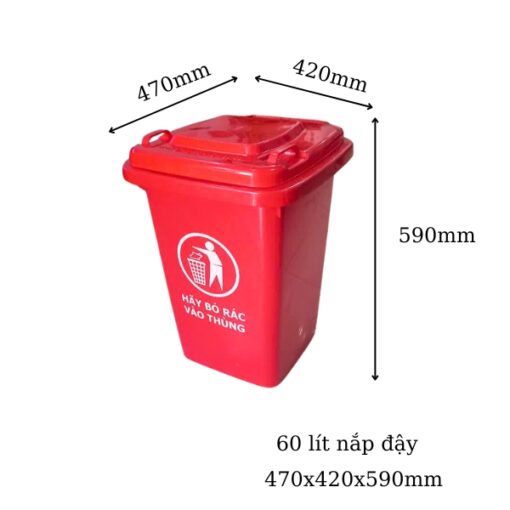 thùng rác 60l nắp đậy màu đỏ