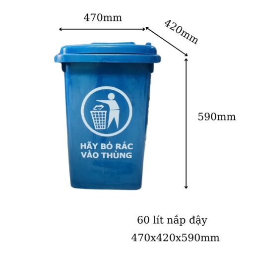 thùng rác 60l nắp đậy màu dương