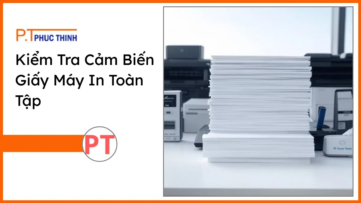 Hình ảnh chồng giấy in và dụng cụ văn phòng PT Phúc Thịnh phục vụ hướng dẫn kiểm tra cảm biến giấy máy in chuyên nghiệp